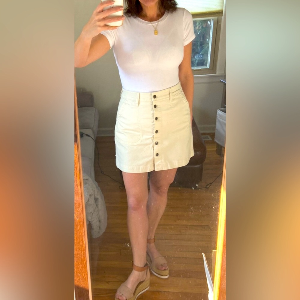 Crew khaki button-down skirt